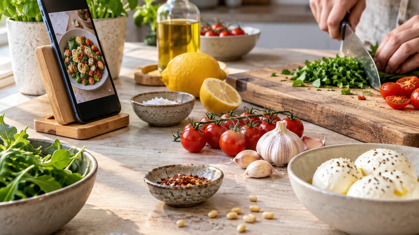 Poêlée de légumes et de céréales dans une assiette, ingrédients de remplacement posés à côté, lumière naturelle, sans texte ni logo