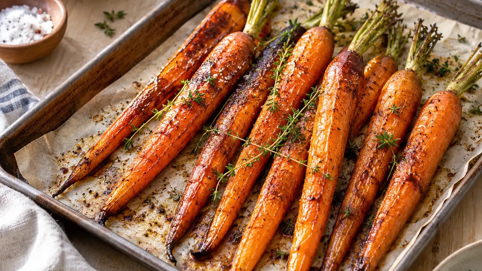 Assiette de carottes rôties aux herbes avec pois chiches et semoule, photographiée en lumière naturelle, sans texte ni logo