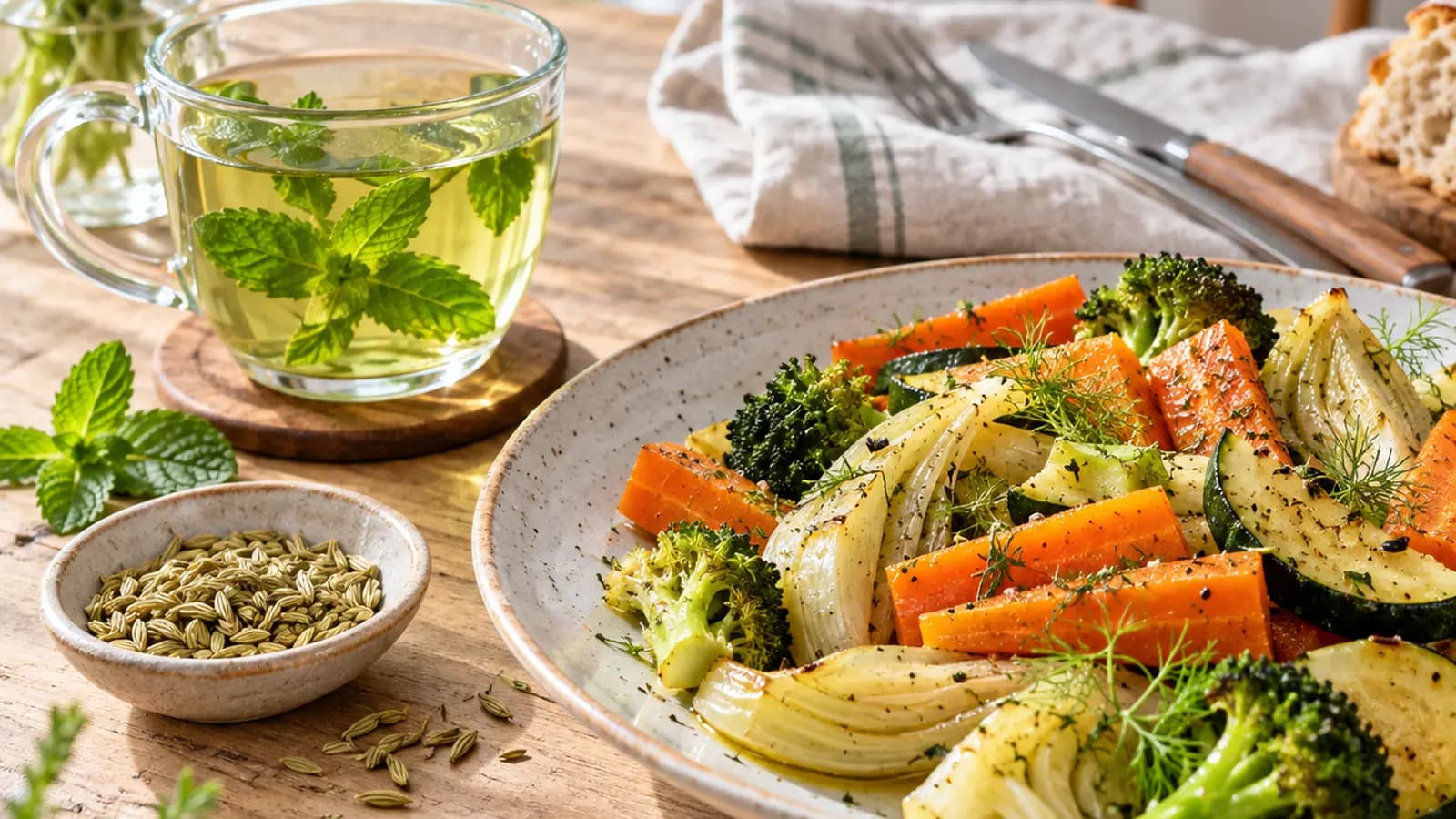 Assiette de riz, carottes cuites, œuf et lentilles aux herbes, en lumière naturelle, sans texte ni logo