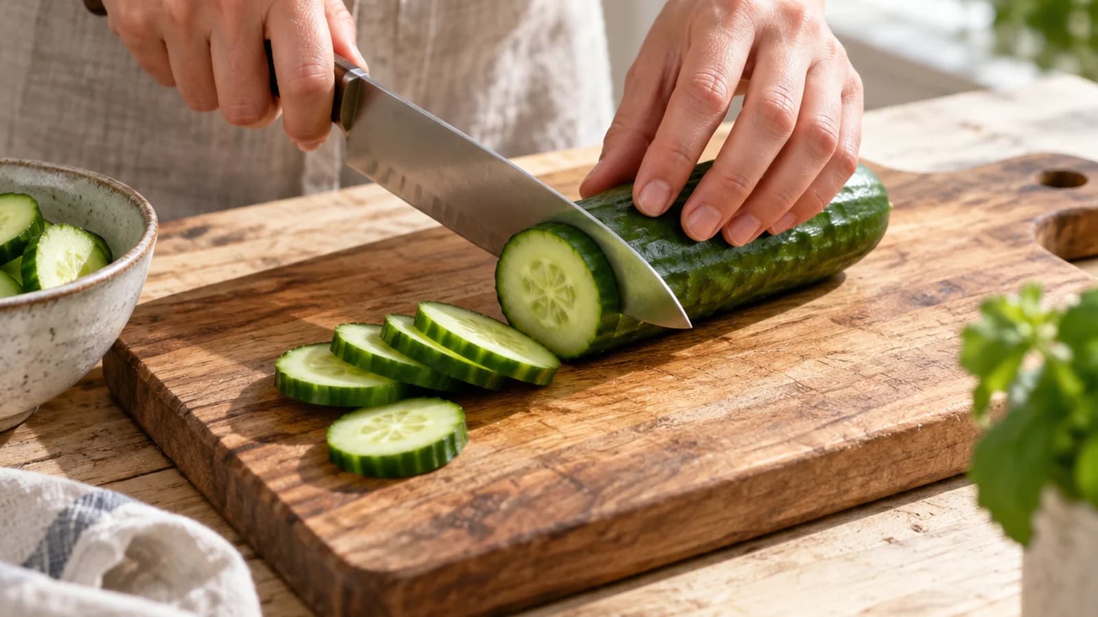 Assiette de pâtes aux courgettes avec un verre d’eau sur une table en bois, lumière naturelle, sans texte ni logo