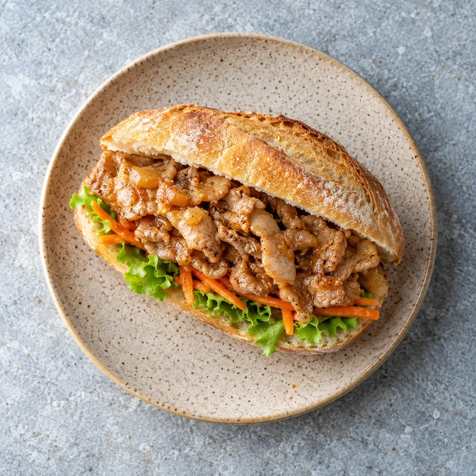 Bifana, sandwich portugais au porc mariné sur pain grillé avec salade et carottes