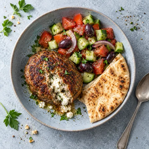 Biftekis farcis à la feta à l’air fryer