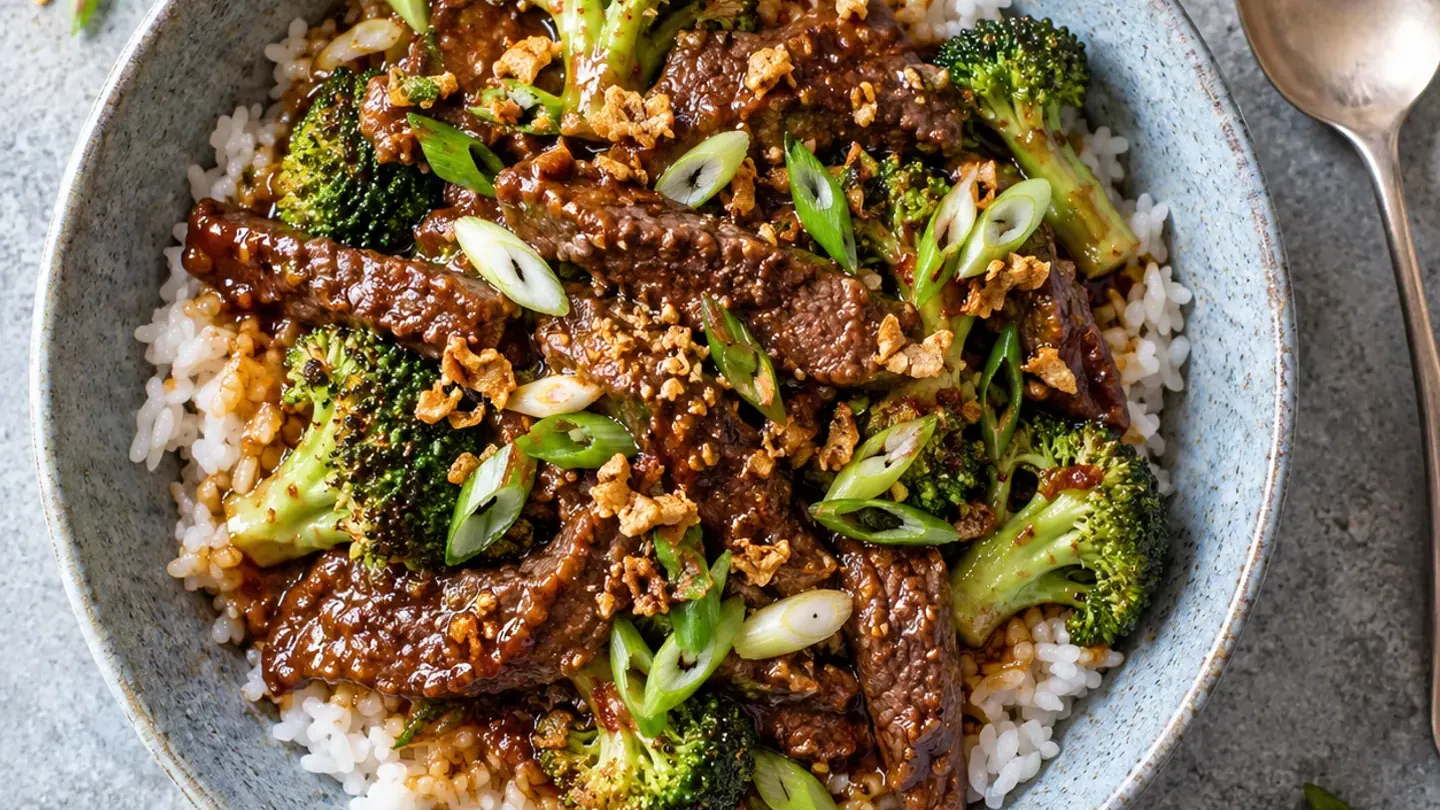 Bœuf mongol, riz et brocoli