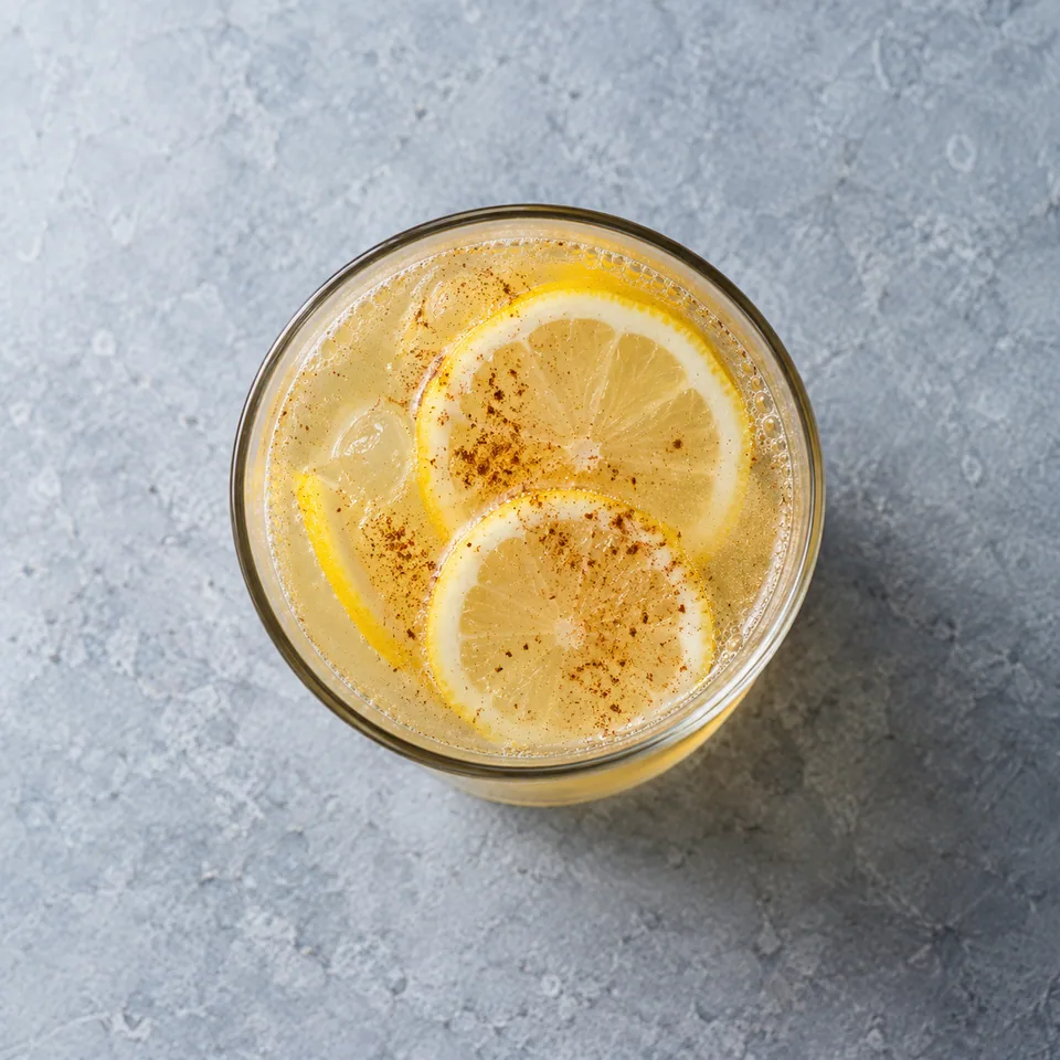 Citronnade aux épices dans un verre avec rondelles de citron flottantes