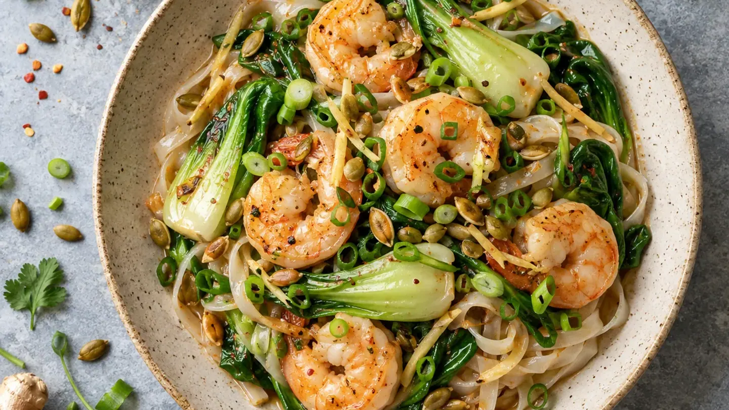 Crevettes au gingembre et pak choï