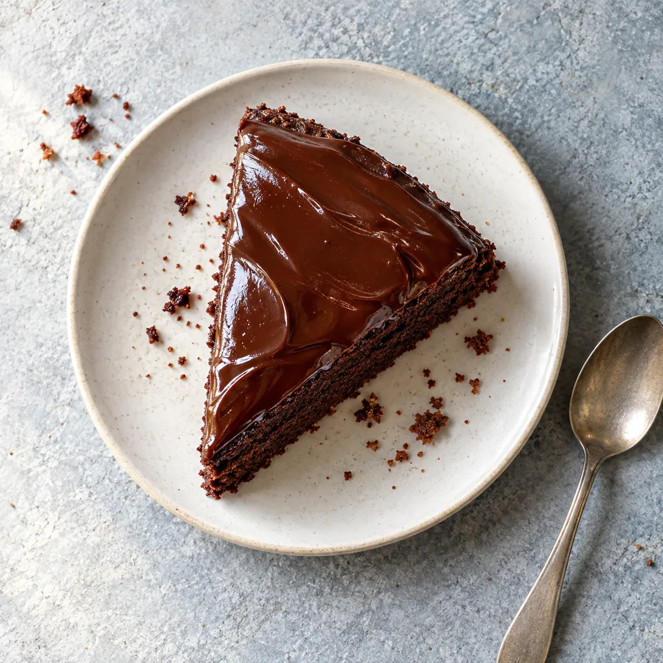 Part de gâteau au chocolat avec glaçage brillant sur assiette blanche