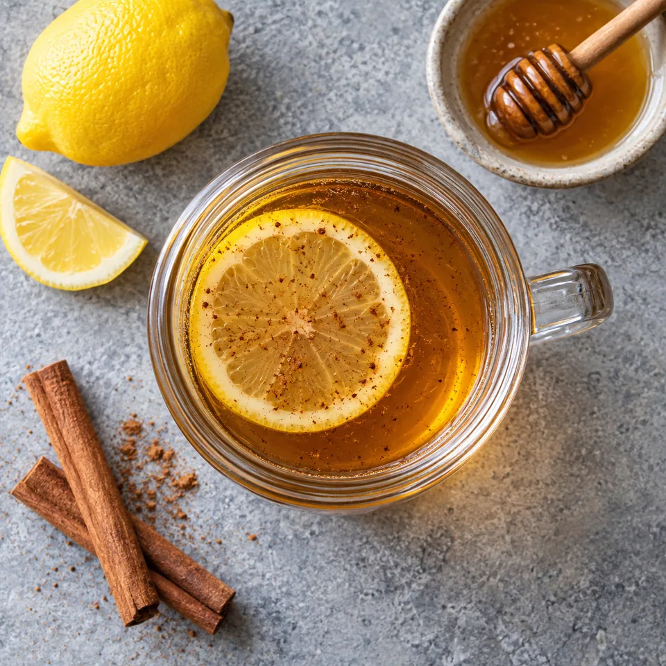 Hot toddy au whisky, citron et miel dans un bocal en verre avec une rondelle de citron