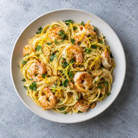 Linguine aux crevettes, ail et citron