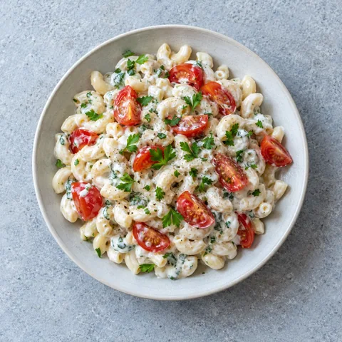 Macaronis froids au yaourt et tomates