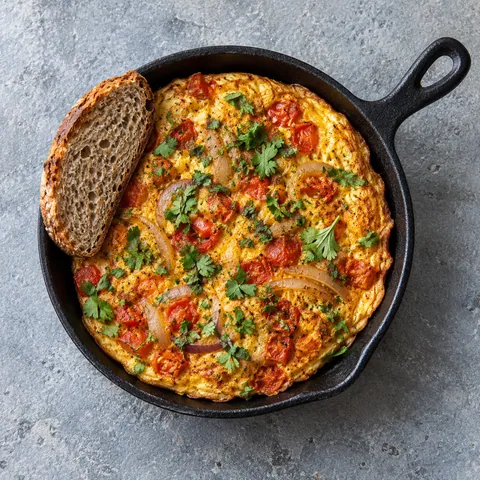 Omelette masala aux tomates et coriandre