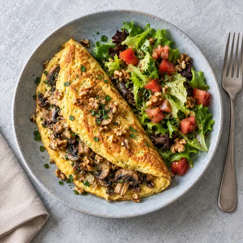 Omelette soufflée aux champignons et noix