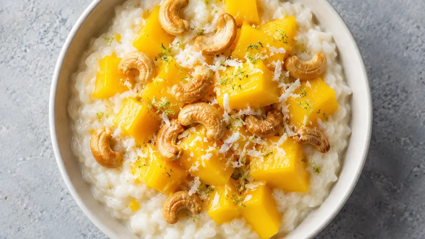 Riz au lait de coco, mangue et cajou