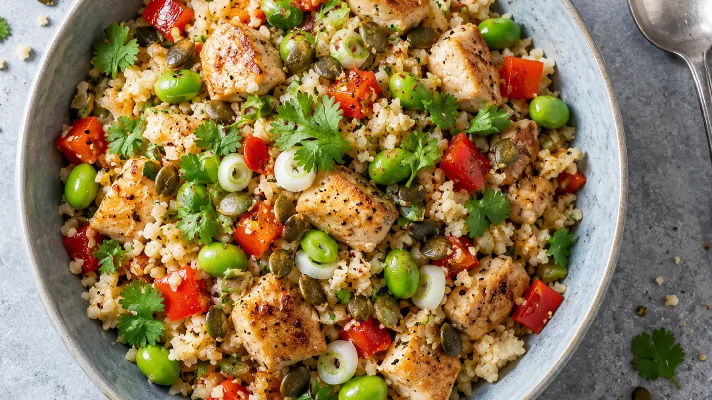 Riz de chou-fleur sauté à la dinde