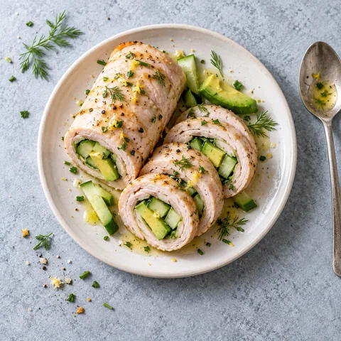 Roulés de dinde, avocat et concombre